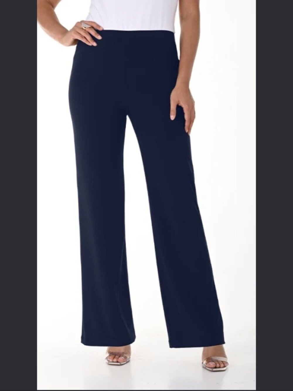 Frank Lyman Design Navy Blue Wide Leg Pants High Waist Jersey Canadian Made EUC